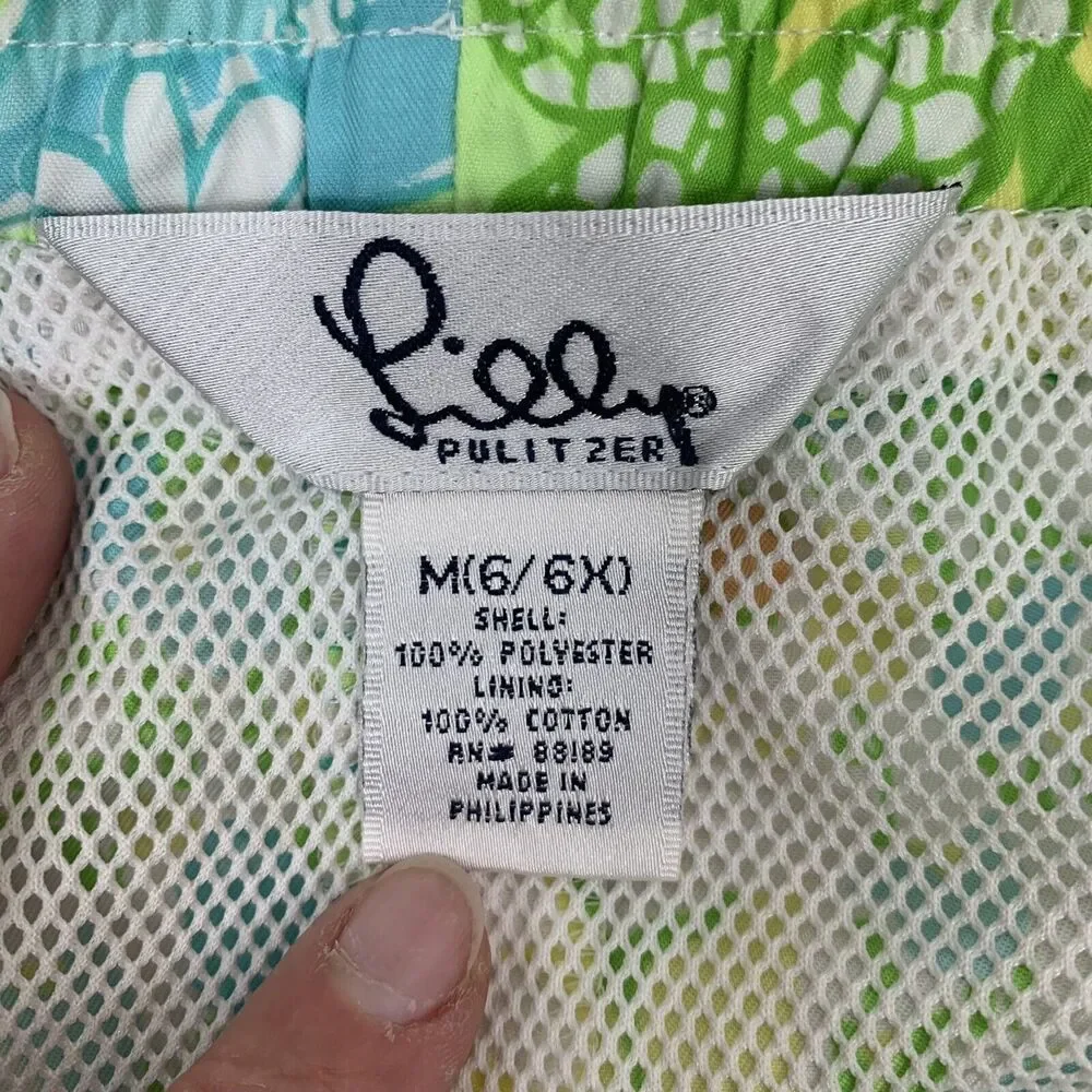 Vintage Lilly Pulitzer Boys Sz M 6/6X Swim Trunks 90s Green‎ Floral Bathing Suit